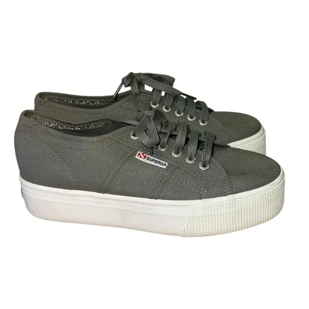 Superga 2790 Platform Sneakers Gray Canvas‎ 8W EU 39 Chunky Sole Casual